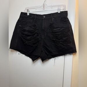 Good American Black Distressed Jean Shorts